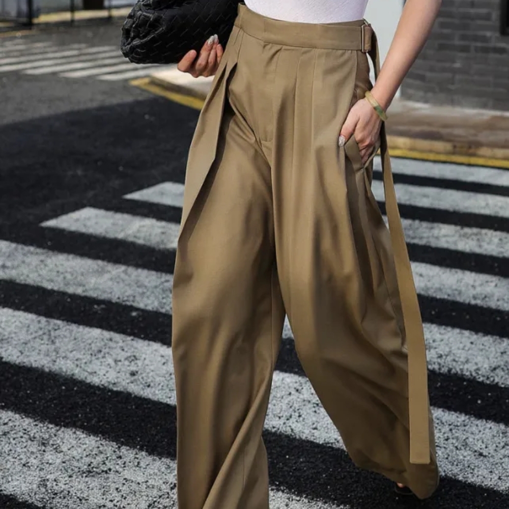 Elegant Tan Wide-Leg Pants